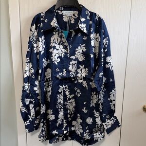 SENSO Navy Blue Shirt with Cream Floral Print
